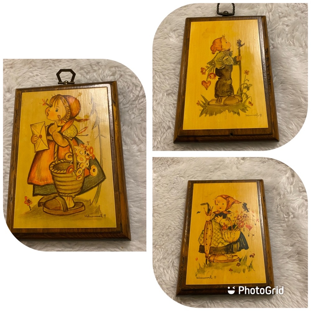Vintage Set Of Three Hummel Summertime Children Wooden Decorative Plaques
